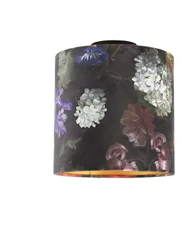 Stropne svietidla Stropná lampa s velúrovými odtieňmi kvetov so zlatom 25 cm - čierna Combi