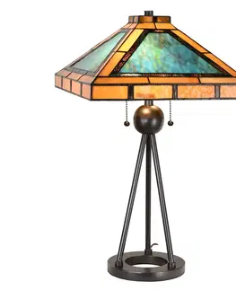 Stolové lampy Clayre&Eef Stolová lampa 5LL-6164 Tiffany dizajn zelená/hnedá