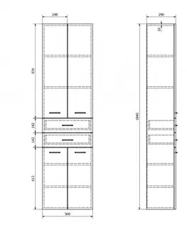 Kúpeľňa AQUALINE - ZOJA/KERAMIA FRESH skrinka vysoká 50x184x29cm, dub platin, zásuvky 51296