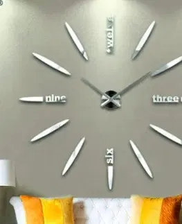 Hodiny 3D Nalepovacie hodiny DIY Clock BIG Twelve XL004si, strieborné 130cm