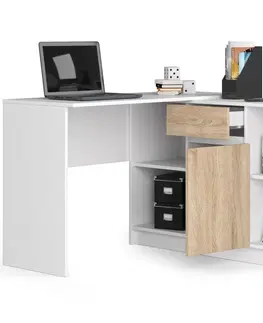 Písacie stoly Dizajnový písací stôl CASPER, biely / dub Sonoma
