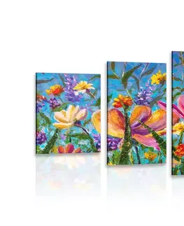 Obrazy prírody a krajiny 5-dielny obraz farebné kvety na lúke