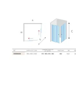 Sprchovacie kúty MEREO - Sprchovací kút, LIMA, štvorec, 90 cm, biely ALU, sklo Point CK608A02K