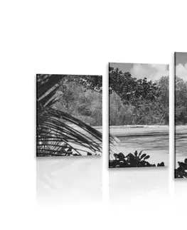 Čiernobiele obrazy 5-dielny obraz pláž na ostrove La Diguo v čiernobielom prevedení