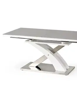 Stoly v podkrovnom štýle Rozkladací stôl Sandor 2 160/220x90cm  Sklo/Mdf/Oceľ – Popolavý/Biely