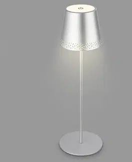 Vonkajšie osvetlenie terasy Briloner Stolová LED lampa Kiki batéria 3 000K, chróm matná