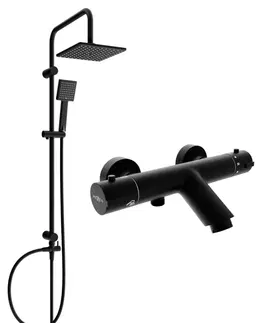 Sprchy a sprchové panely MEXEN/S - Tord sprchový stĺp vrátane vaňovej termostatickej batérie Kai, čierna 77300200-70