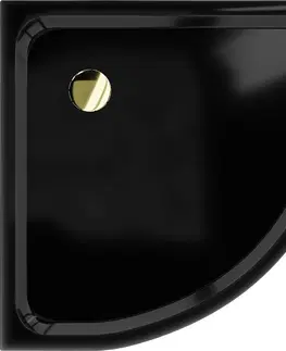 Vane MEXEN/S - Flat sprchová vanička štvrťkruhová slim 70 x 70, černá + zlatý sifón 41707070G