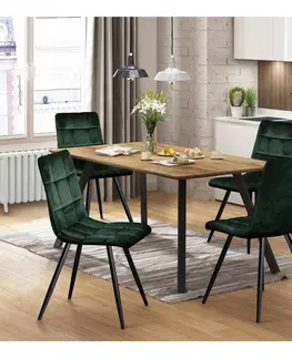 Jedálenské sety Jedálenský stôl BERGEN dub + 4 stoličky BERGEN zelený zamat