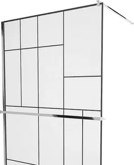 Sprchové dvere MEXEN/S - KIOTO Sprchová zástena WALK-IN s poličkou a držiakom uterákov 110 x 200, transparent/čierna 8 mm, chróm 800-110-121-01-78