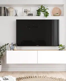 TV stolíky závesný TV stolík FREY 10, farba borovica + biela
