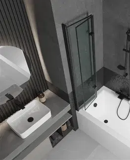 Sprchové dvere MEXEN/S - Cubik obdĺžniková vaňa 150 x 70 cm s panelom + vaňová zástena 80 cm, čierna vzor 550315070X9208027070
