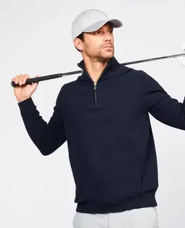 mikiny Pánsky vetruvzdorný golfový sveter s krátkym zipsom MW500 tmavomodrý