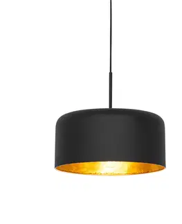 Zavesne lampy Retro závesná lampa čierna so zlatým vnútrom - Jinte