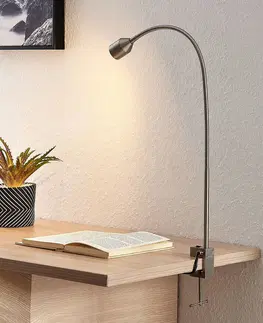 Stolové lampy s klipom Lindby Lindby Hanilo upínacia LED lampa, nikel satinovaná