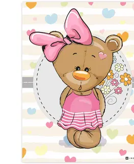Obrazy do detskej izby Obraz medvedíka s ružovou mašľou do dievčenskej izby