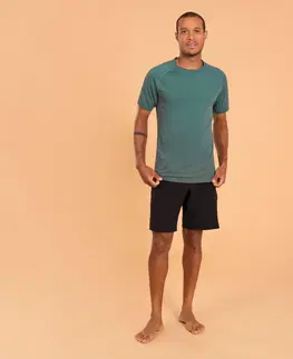 fitnes Pánske bezšvové tričko s krátkym rukávom na dynamickú jogu kaki