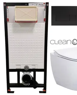 Záchody DEANTE Podstavný rám, pre závesné WC misy + SLIM tlačidlo černé + WC CERSANIT ZEN CLEANON + SEDADLO CST_WC01 N51P HA1