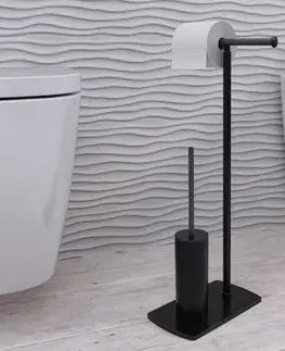 Držadlá k vani Gedy - FLORIDA stojan s držiakom na toaletný papier a WC kefou, čierna matná 733214