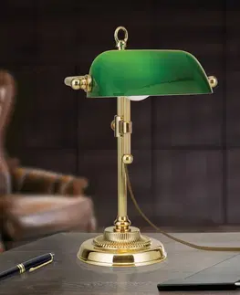 Stolové lampy Orion Bankárska lampa Harvard, mosadz/zelená výška 32 cm