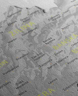 Obrazy mapy Obraz decentná šedo-žltá mapa Slovenska