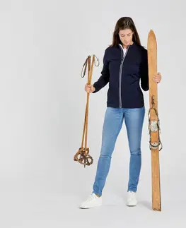 mikiny Dámska spodná fleecová lyžiarska bunda 500 Warm merino tmavomodrá