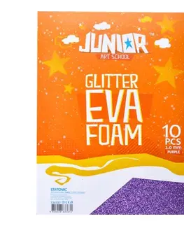 Kreatívne a výtvarné hračky JUNIOR-ST - Dekoračná pena A4 EVA Glitter fialová 2,0 mm, sada 10 ks