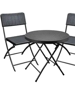 Sada: stolík a záhradné kreslá Sada okrúhly stôl +2 stoličky čierna