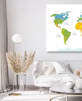Obrazy na korku Obraz na korku výnimočná mapa sveta s bielym pozadím