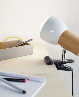 Stolové lampy s klipom Spot-Light Malá upínacia lampa Clampspots s dubovým drevom
