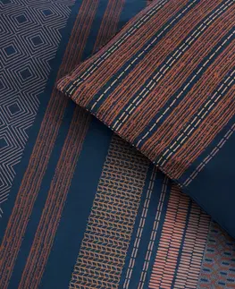 Obliečky s.Oliver Saténové obliečky modrá/teraccotta, 140 x 200 cm, 70 x 90 cm