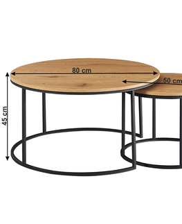 Konferenčné stolíky KONDELA Iklin okrúhly konferenčný stolík (2 ks) dub / čierna