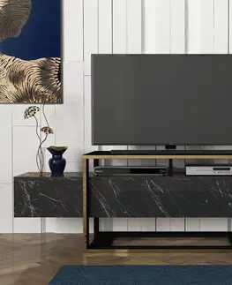 TV stolíky DELUXE BIANCO TV stolík, čierny mramor / zlatá