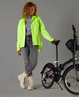 bundy a vesty Dámska cyklistická bunda 120 do mesta reflexná žltá pre lepšiu viditeľnosť, OOP