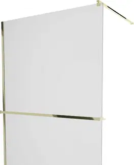 Sprchové dvere MEXEN/S - KIOTO Sprchová zástena WALK-IN s poličkou a držiakom uterákov 70 x 200 cm, matné sklo 8 mm, zlatá 800-070-121-50-30