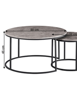 Konferenčné stolíky KONDELA Iklin okrúhly konferenčný stolík (2 ks) betón / čierna