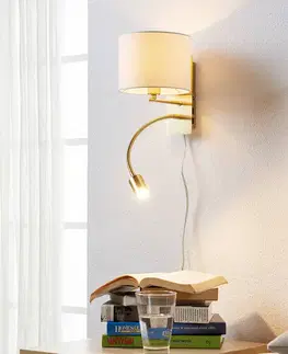 Nástenné svietidlá Lindby Mosadzné nástenné svetlo Florens LED lampa čítanie