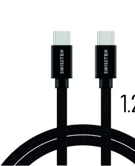 USB káble Dátový kábel Swissten textilný s USB-C konektormi a podporou rýchlonabíjania, čierny 71527201