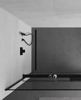 Sprchové dvere MEXEN/S - Kioto+ Sprchová zástena WALK-IN s poličkou a držiakom uterákov 130 x 200, čierna vzor, čierna 800-130-121-70-70