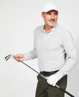dresy Pánska golfová polokošeľa s dlhým rukávom MW500 sivá