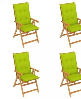 Zahradné stoličky Skladacia záhradná stolička 4 ks s poduškami Dekorhome Svetlozelená