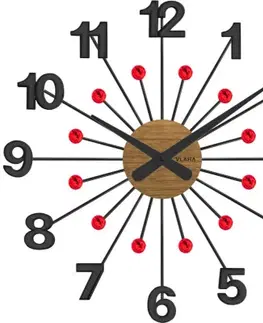 Hodiny Drevené čierne hodiny s červenými kameňmi Vlaha design VCT1083, 49cm 