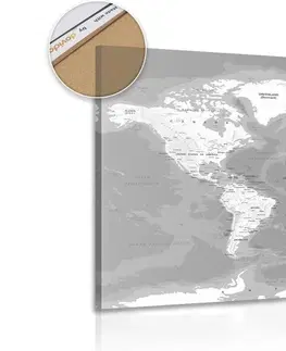 Obrazy na korku Obraz na korku štýlová čiernobiela mapa sveta