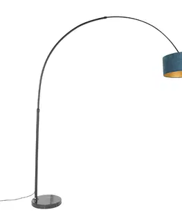 Oblúkové lampy Oblúková lampa čierny zamatový odtieň modrý so zlatom 50 cm - XXL