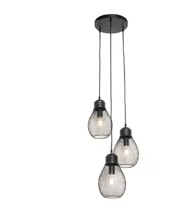 Zavesne lampy Dizajnové závesné svietidlo čierne 3-svetlé - Raga