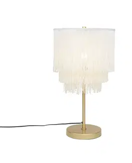 Stolove lampy Orientálna stolná lampa zlaté krémové tienidlo s strapcami - Franxa