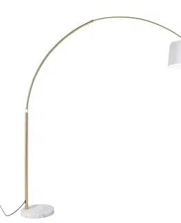Oblúkové lampy Oblúková lampa mosadzná s bielym látkovým tienidlom biela 50 cm - XXL