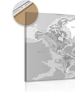 Obrazy na korku Obraz na korku klasická mapa sveta v čiernobielom prevedení