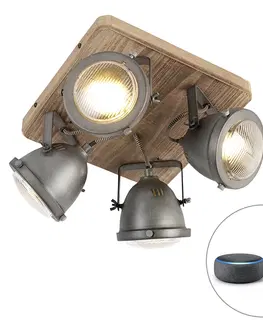 Bodove svetla Inteligentné stropné svietidlo oceľové s drevom vrátane 4 WiFi GU10 - Emado
