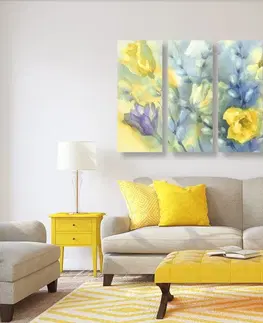 Obrazy kvetov 5-dielny obraz akvarelové žlté tulipány
